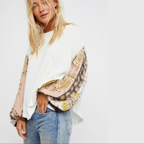 Free People || Blossom Thermal Top with Paisley Balloon Sleeves Ivory XS - Picture 9 of 9